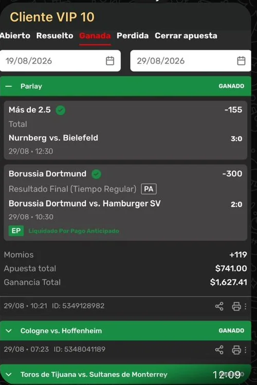 Parlay ganado en la comunidad VIP