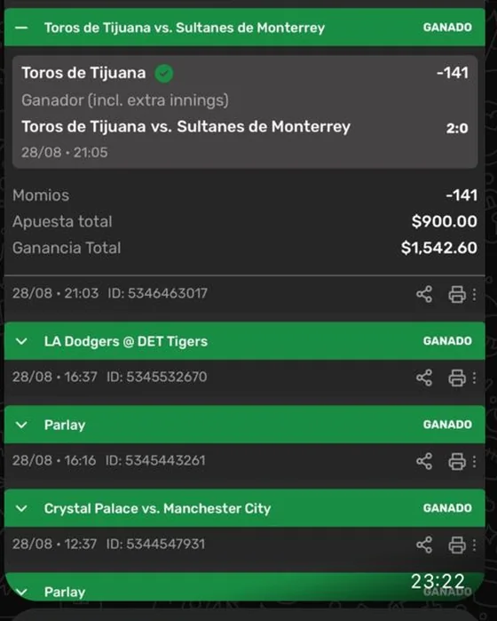 Serie de apuestas ganadas