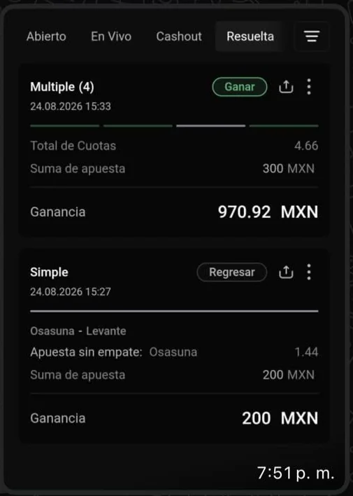 Apuesta múltiple ganada